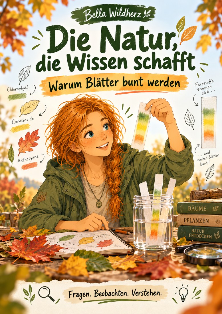 Titelseite: Die Natur, die Wissen schafft! – Warum Blätter bunt werden. Bella untersucht die Farben von Blättern.